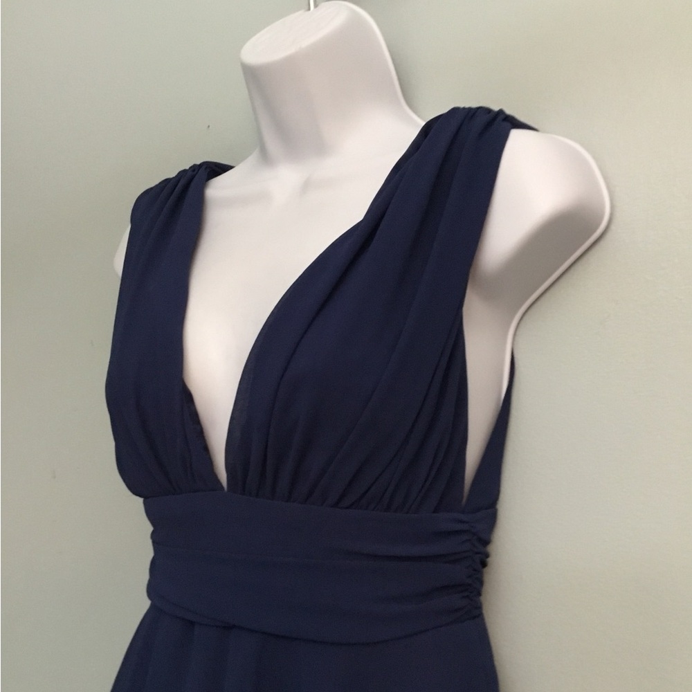 Cotton Candy Navy Tiered Plunge Maxi Dress